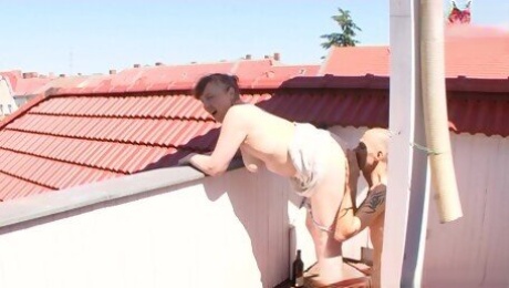 German chubby mature Milf try Public Sex on Roof