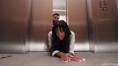 Ebony gets stuck in the elevator and fucked in a surreal mode