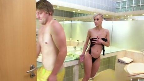 Young stud bangs mature slut Belinda Bee after seeing her naked in the bathroom
