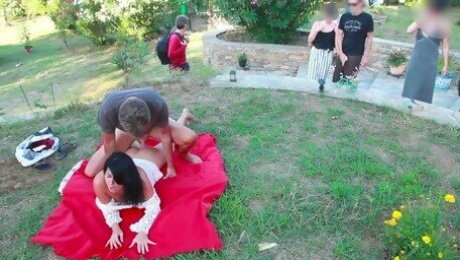 Public sex on the meadow with a stranger! Ass and pussy creampie and facial cumshot